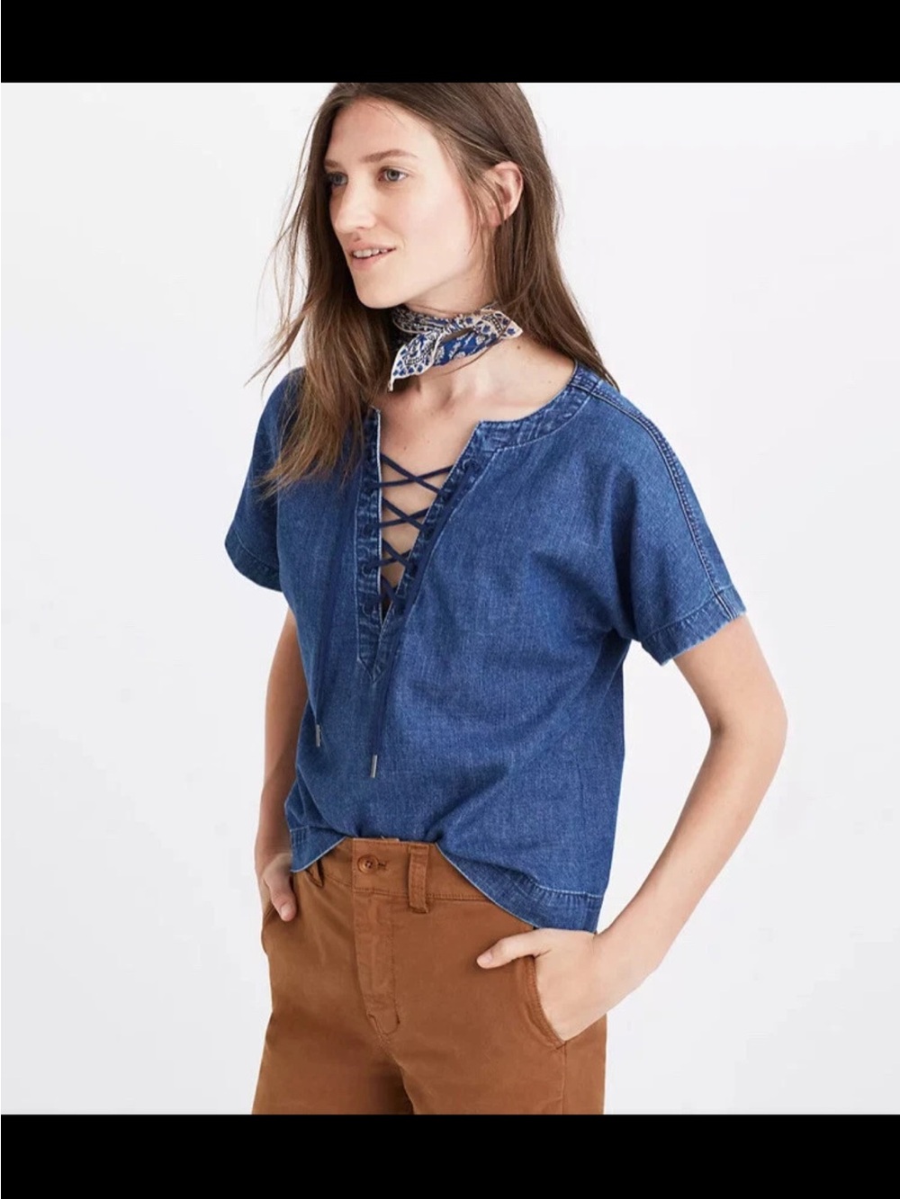 Madewell denim lace-up popover top